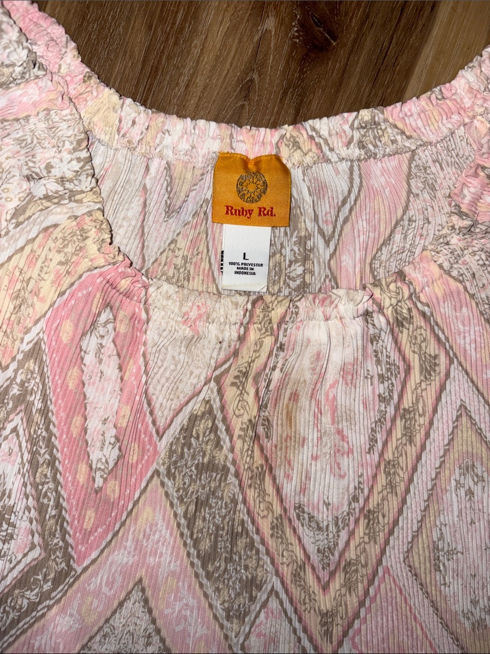 Ruby Rd. Pastel Pink Patterned Peasant Blouse - Picture 2 of 3